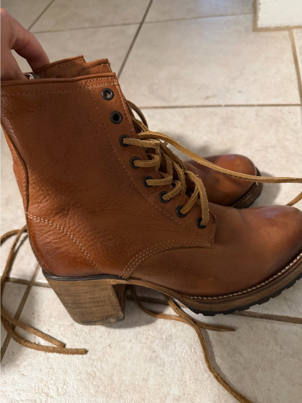 Freebird by Steven Cavalier Cognac Leather Lace-Up Heeled Boots - Picture 3 of 5